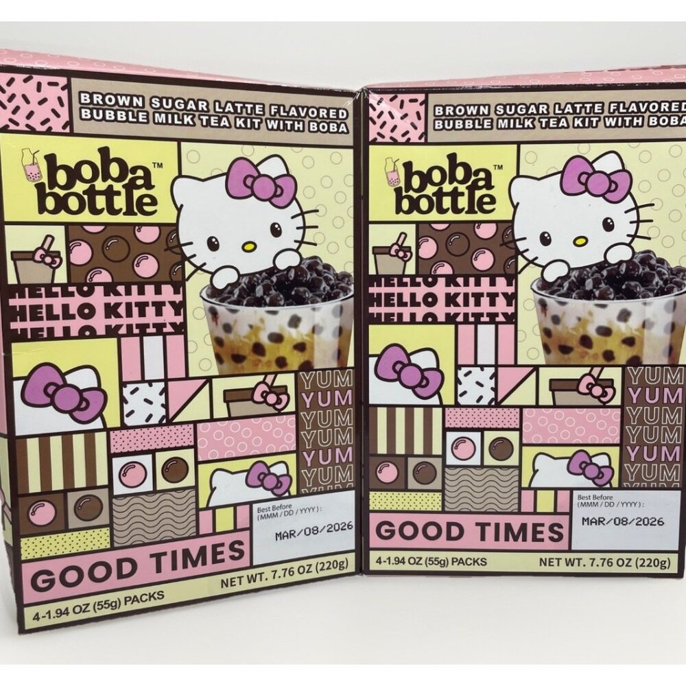 2x Sanrio Hello Kitty Boba Bottle Brown Sugar Latte Bubble Milk Tea Drink Kit